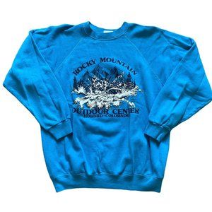 Vintage Hanes L Rocky Mountain Outdoor Center Colorado Sweatshirt USA 80s Blue
